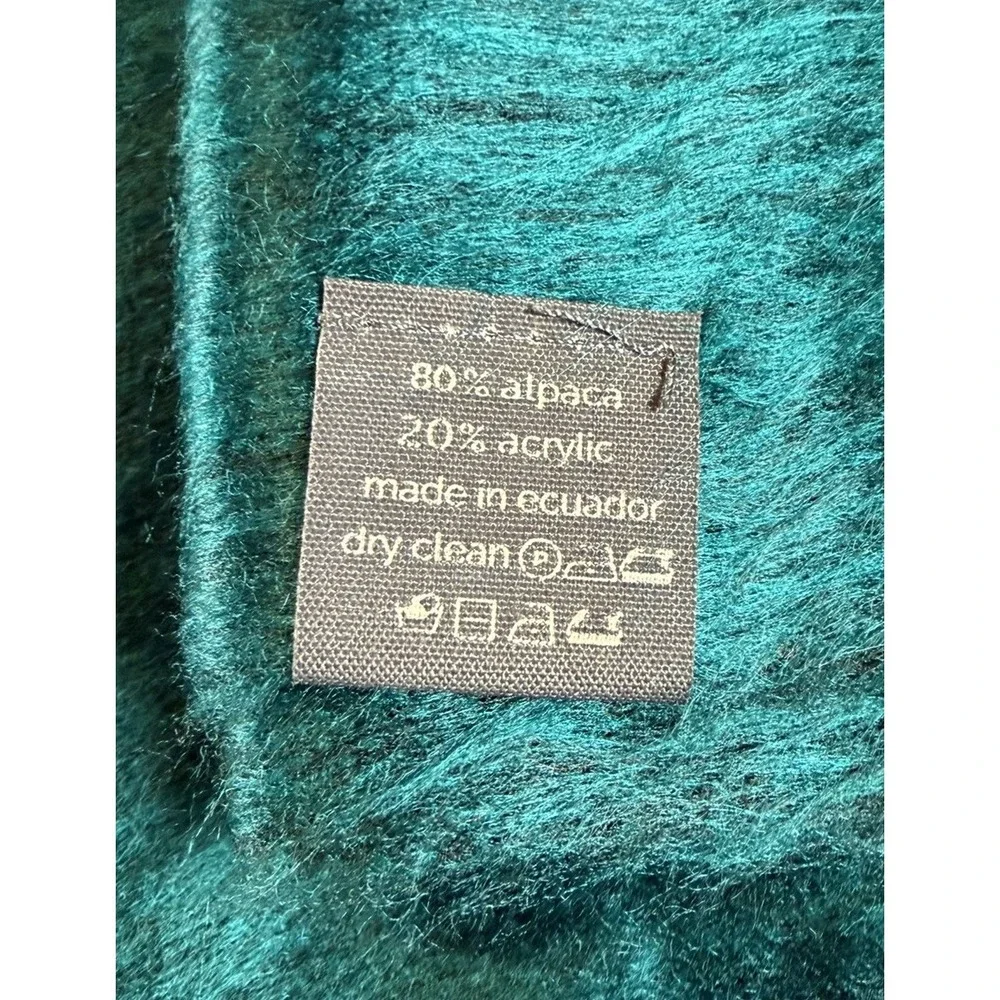 Uno Alla Volta Alpaca Blend Scarf Dark Turquoise Black Fringe Luxury 78